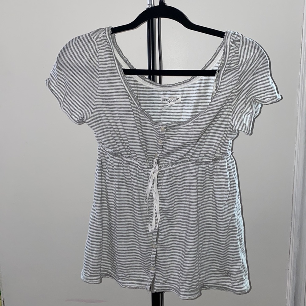 2000’s and early 2010’s style Aeropastale button down and tie waist top